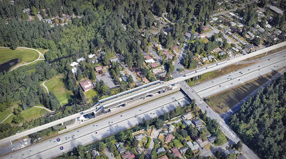 NE 130th St Infill Station Online Open House header image, Arial view of station