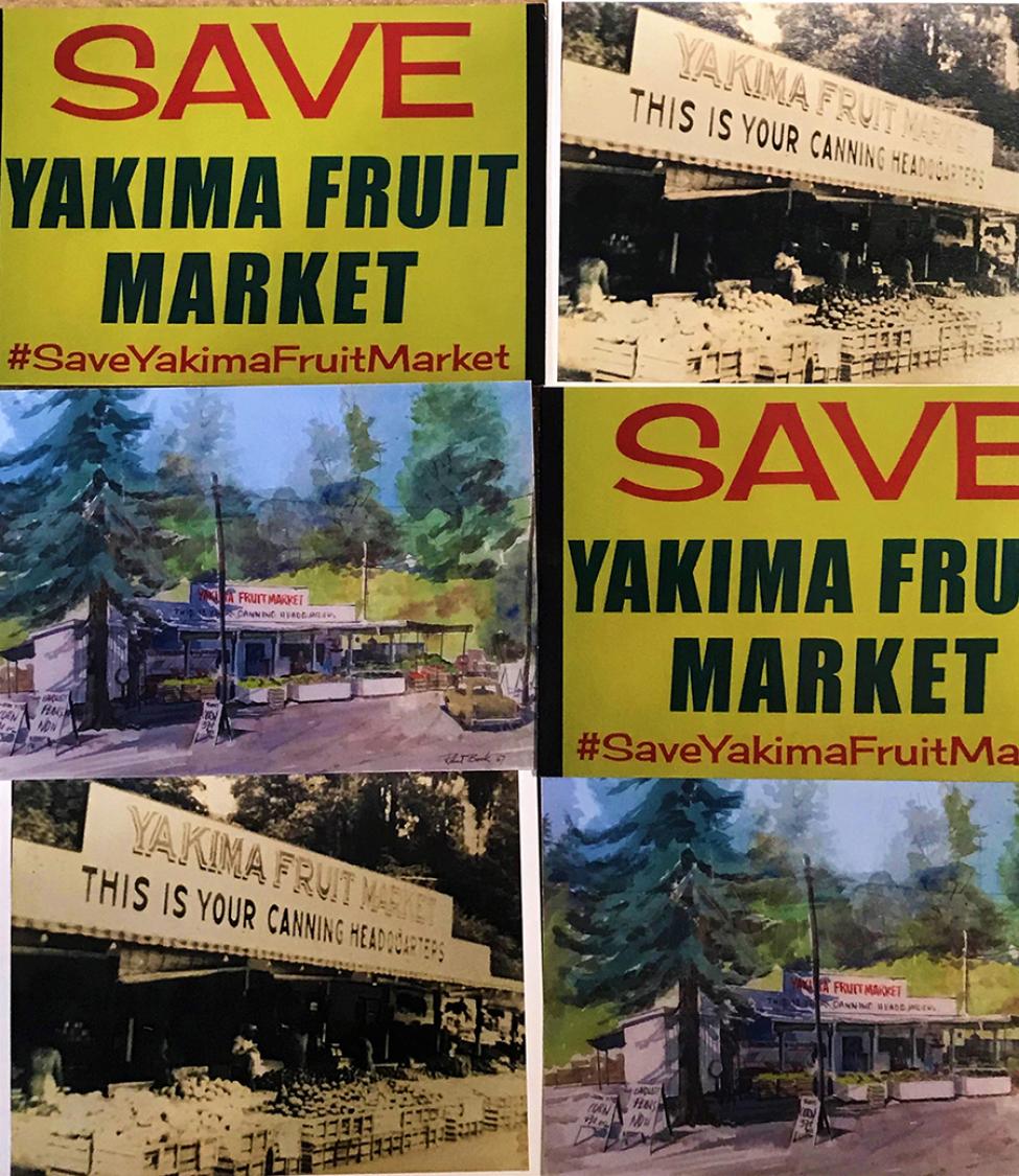 SR522/NE 145th Bus Rapid Transit Oct 2020 project update header, photo of Yakima Fruit Market Postcards