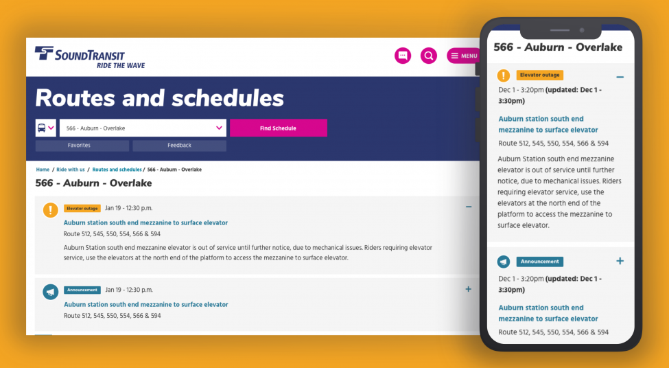 Screenshot of expanded alerts on the Sound Transit website
