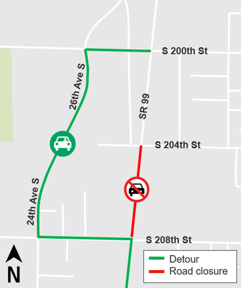 Construction map for SR99 closure, Federal Way Link Extension