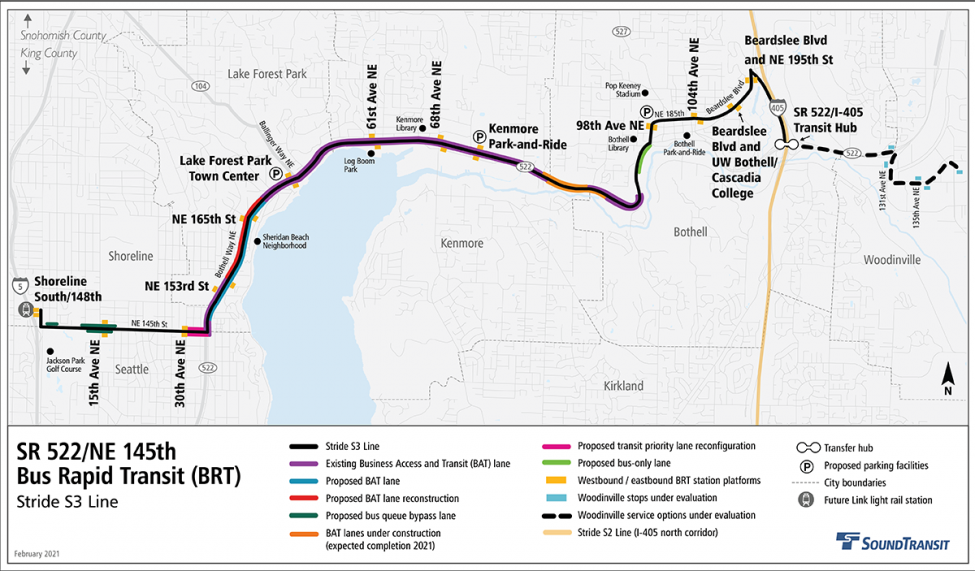 Map of 522 BRT station, SR 522/NE 145th Bus Rapid Transit