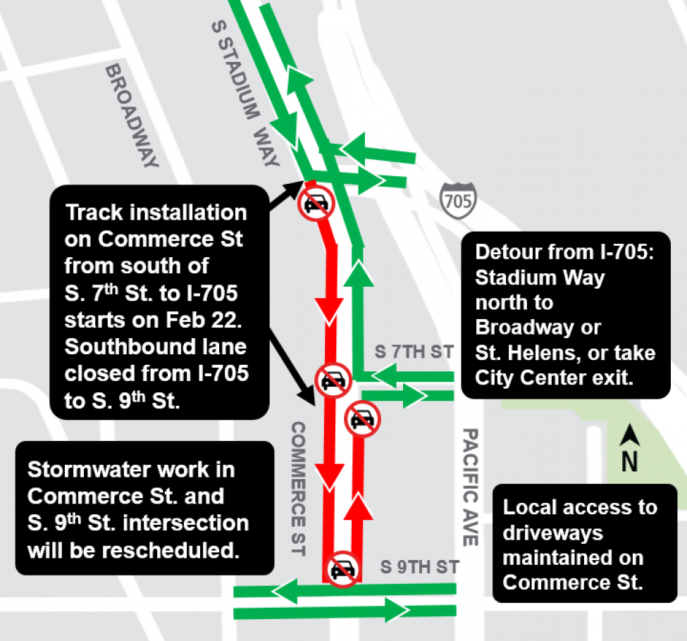 Map showing temporary Commerce Street closure