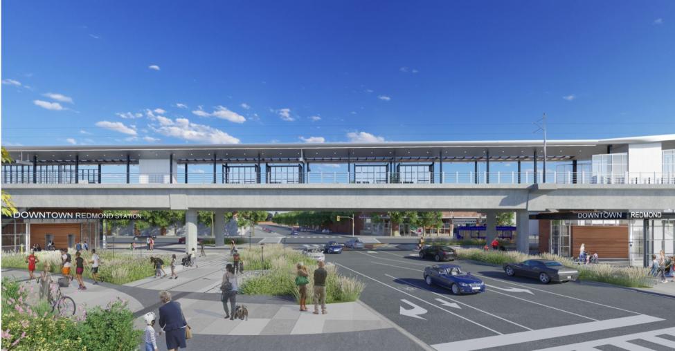 Artist rendering of the future east entrance to the Downtown Redmond Link Extension.