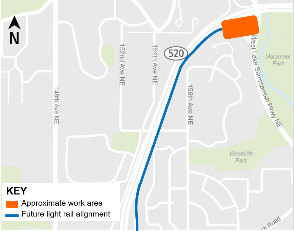 Construction map for Redmond area nighttime drilling, Downtown Redmond Link Extension 