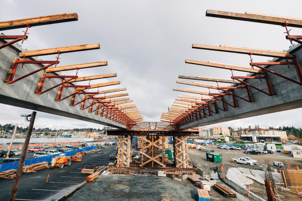 Girders that will support the light rail tracks leading into the Lynnwood City Center Station at the Lynnwood Transit Center.