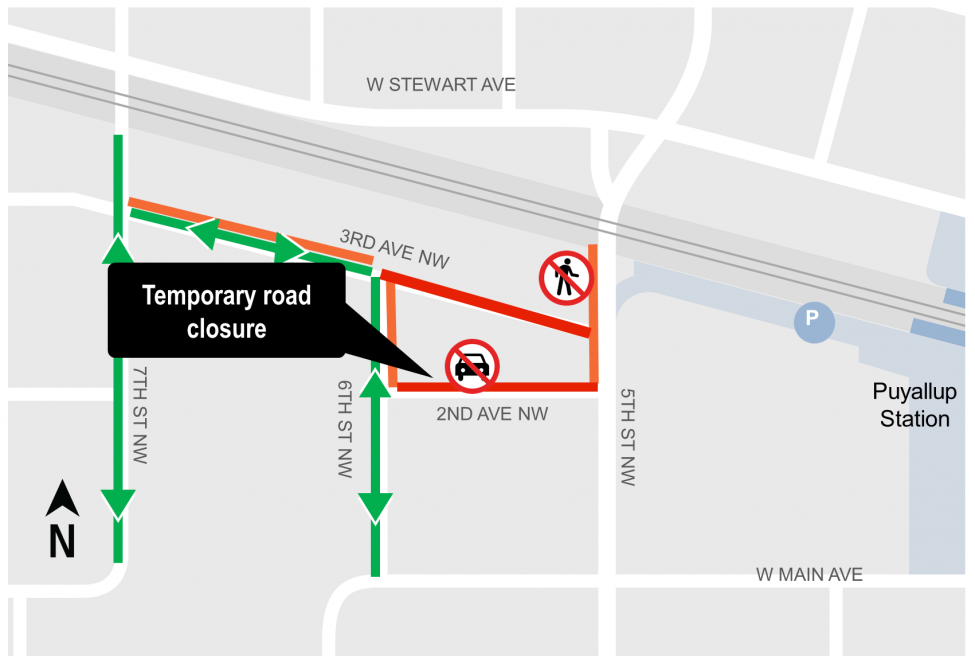 Map of temporary closure of 2nd Avenue Northwest between 5th and 6th Streets Northwest.