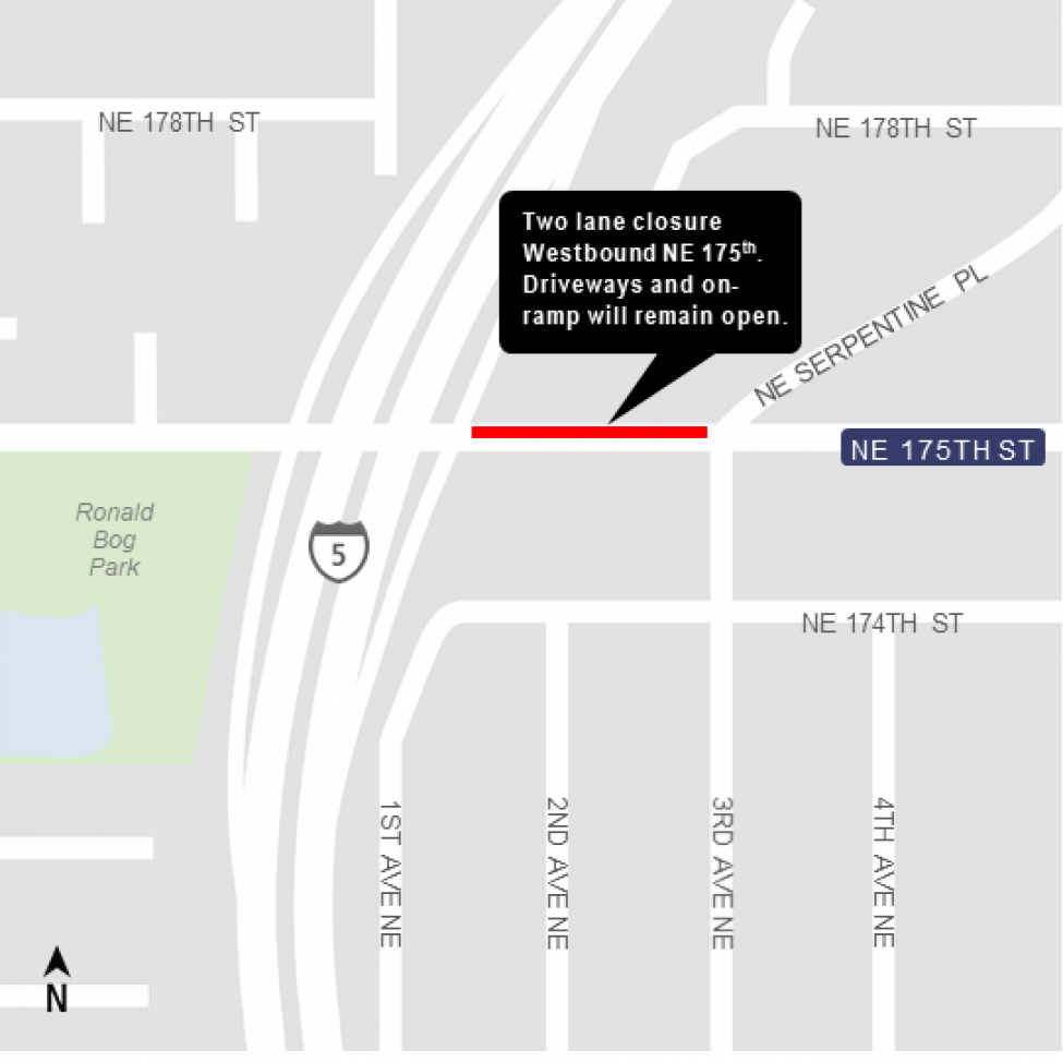 Map of westbound Northeast 175th Street.