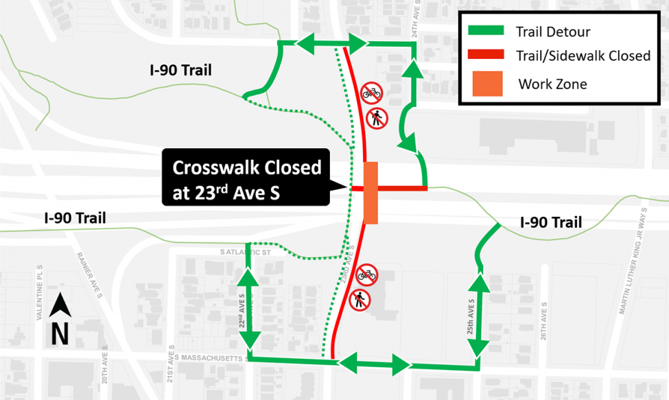 Construction map for East 23rd Street closure, Judkins Park Station