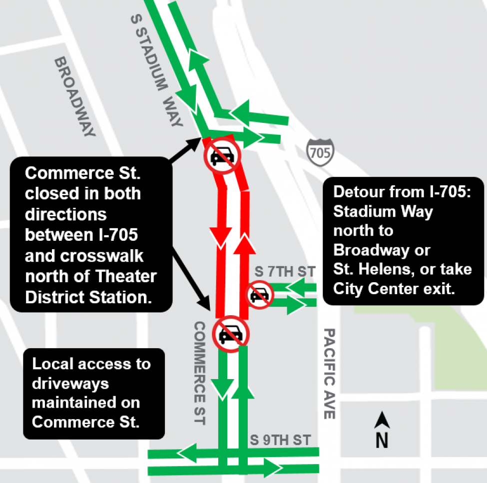 Map of Commerce Street closure and detours.