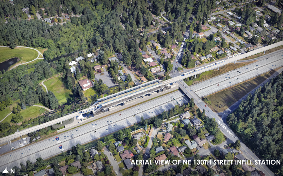 Aerial view of Northeast 130th Street Infill Station, Lynnwood Link Extension