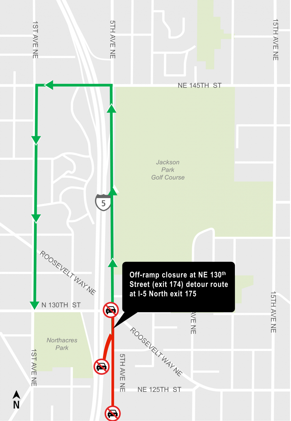 Construction map for NE 103th Street off-ramp closure, Lynnwood Link Extension