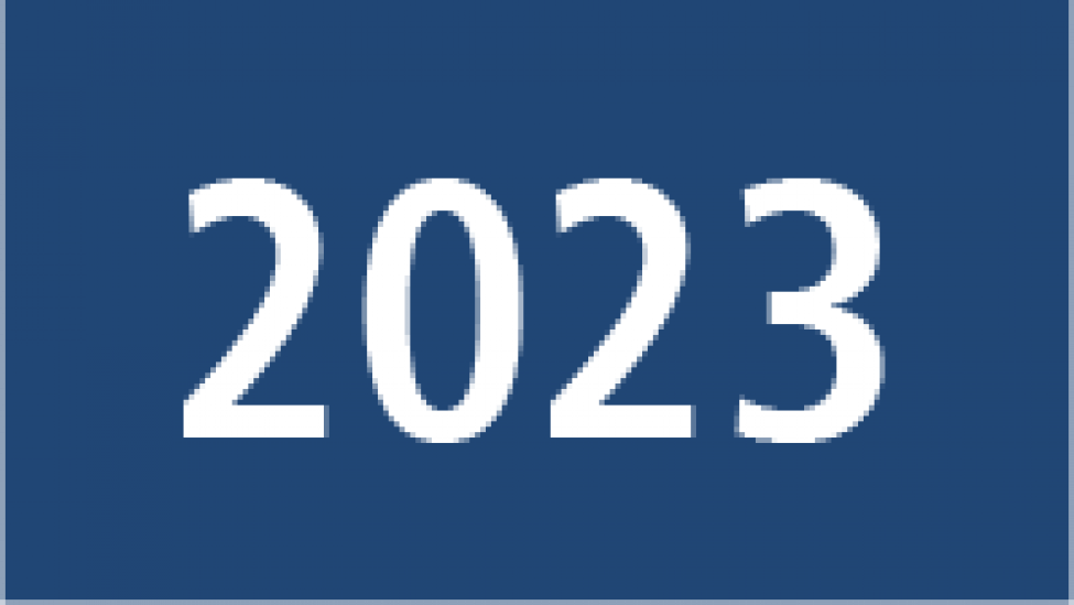 Blue box with text reading "2023"