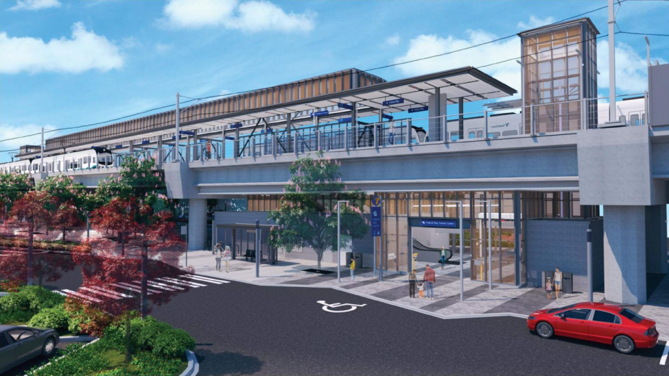 Rendering of the south entrance to the future Federal Way Link Extension Transit Center.