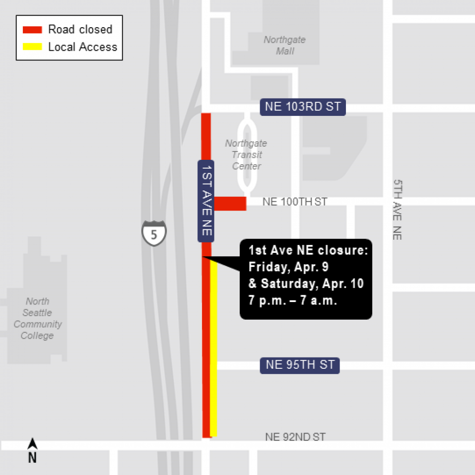 Map of 1st Avenue Northeast closure.