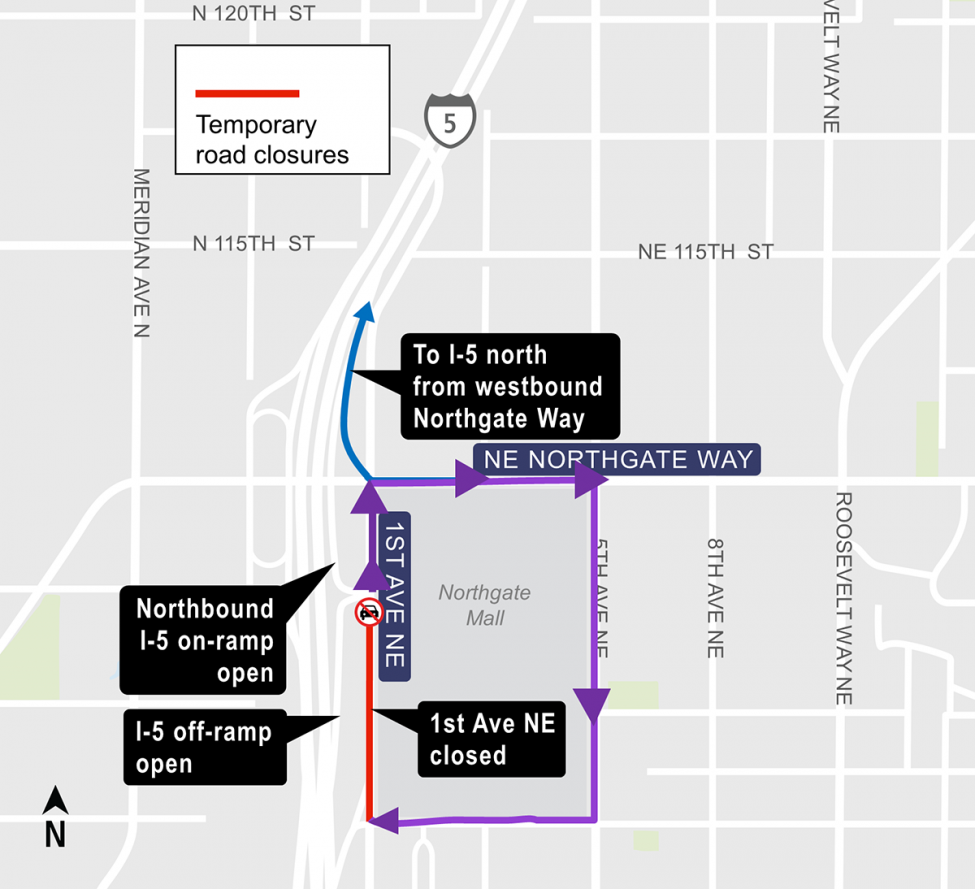 Construction map for NE 103rd closure, Lynnwood Link Extension