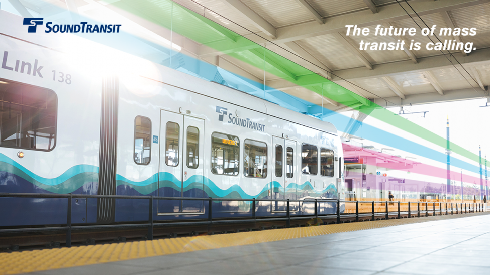 Link light rail photo with overlay text: The future of mass transit is calling.