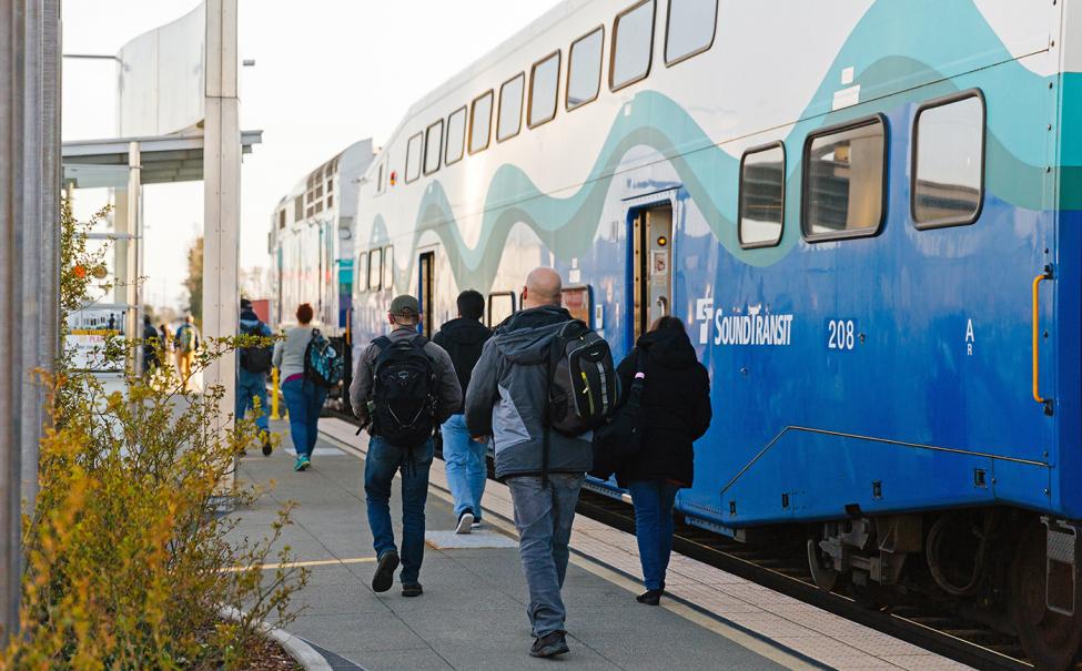 Photo of riders exiting the Sounder Train, South Tacoma Station Access Improvements