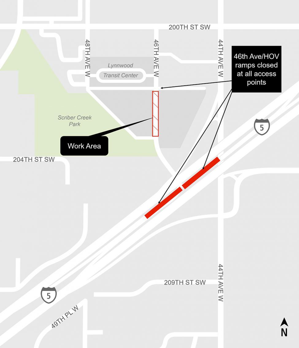 Construction map for 44th ave West Work, Lynnwood City Center Station, Lynnwood Link Extension