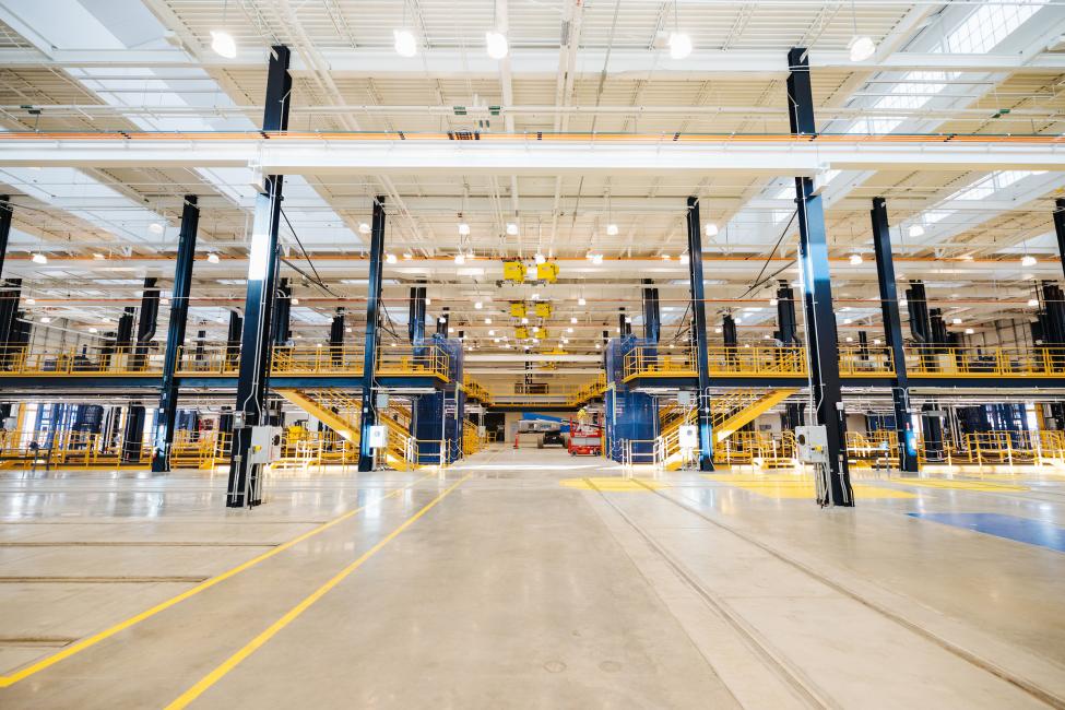 The interior of the new Operations and Maintenance Facility features 14 service bays. 