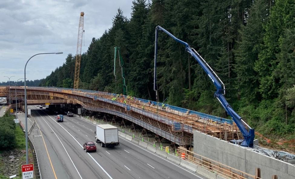 Looking south at the new light rail bridge over Interstate 5 near Mountlake Terrace.