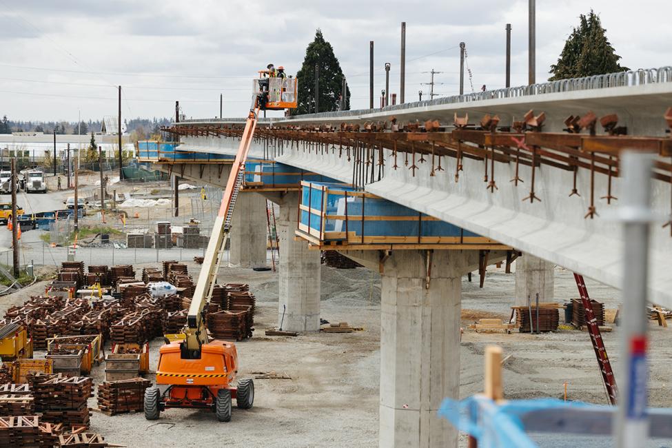 photo of first girders placed at Kent-Des Moines Station, Federal Way Link Extension