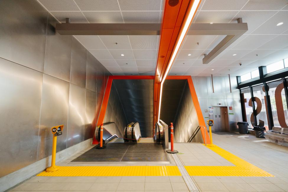 Looking toward the escalators at the entrance to U District Station.