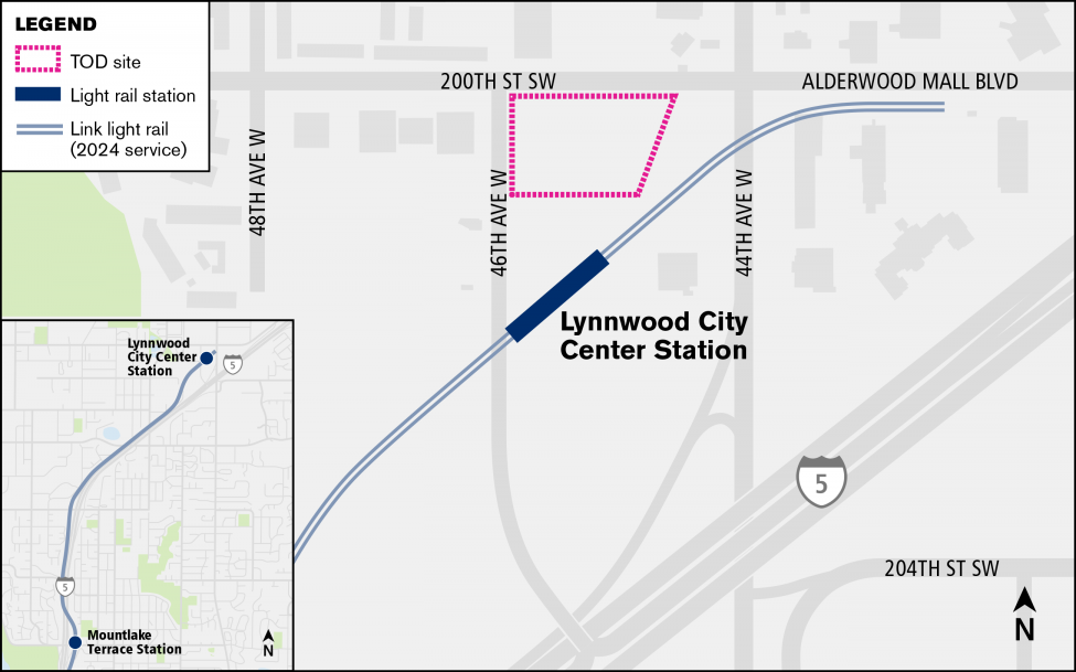 Map of the Transit Oriented Development area around Lynnwood City Center station
