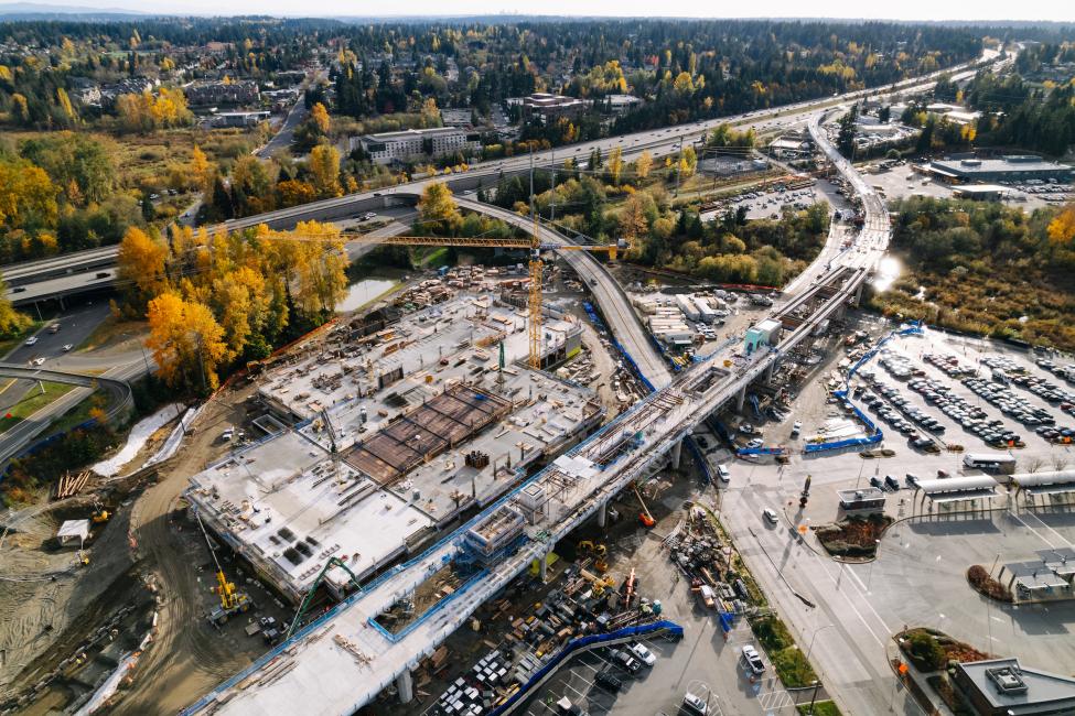 An aerial shot of Lynnwood Link under construction.