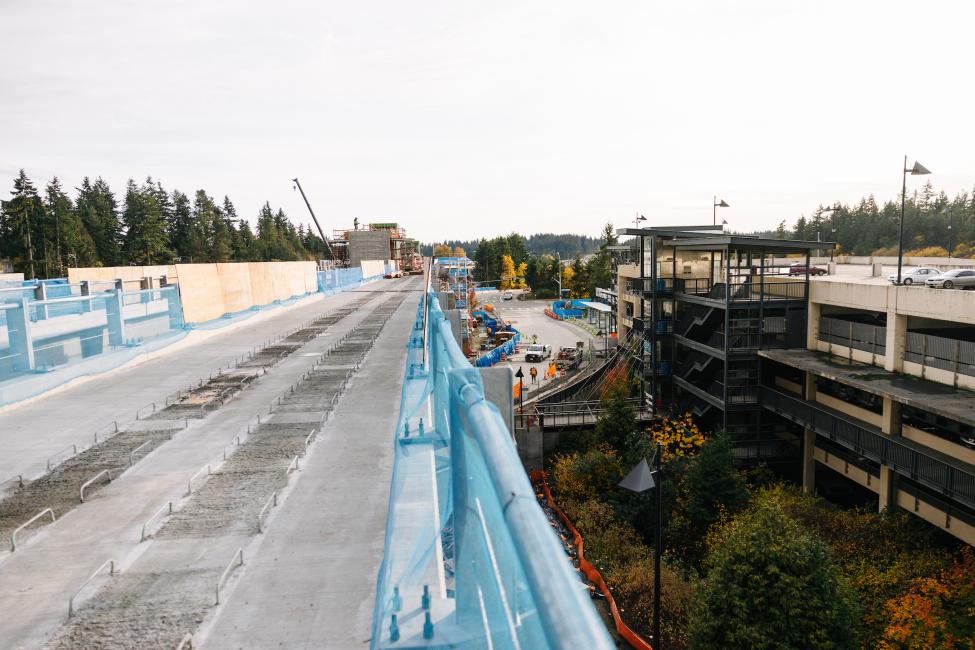 Light rail track under construction near the future Mountlake Terrace Station.