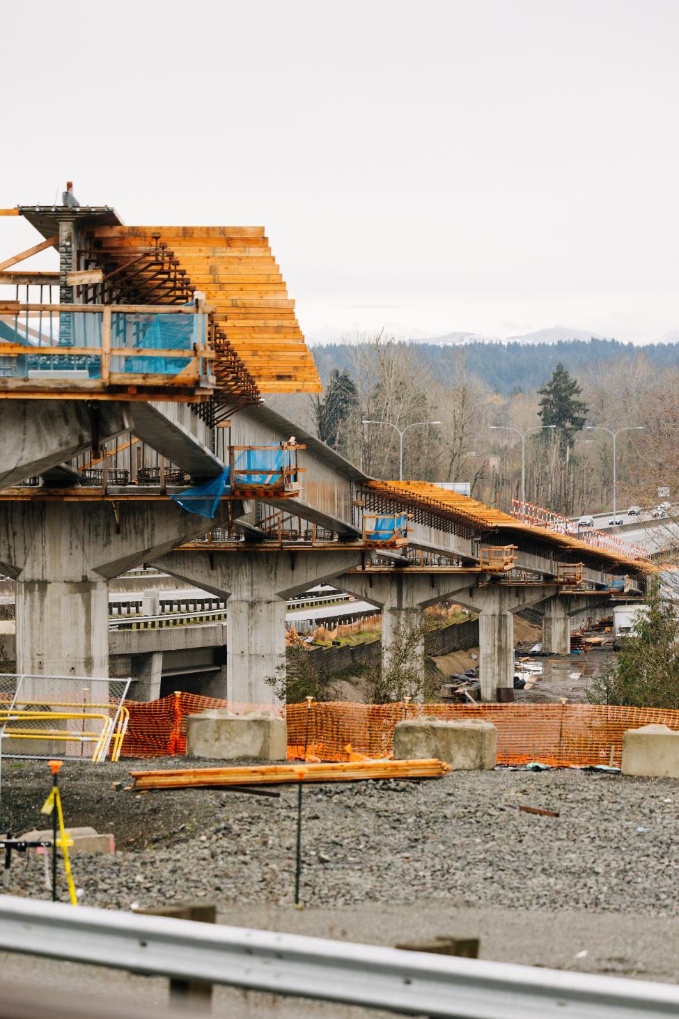 Light rail guideway under construction.