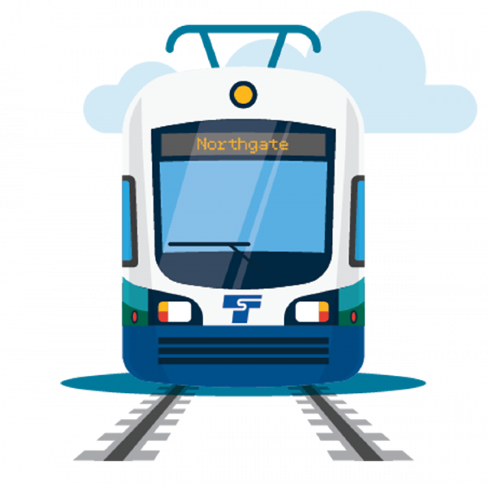 Illustration of a Link light rail train traveling on tracks