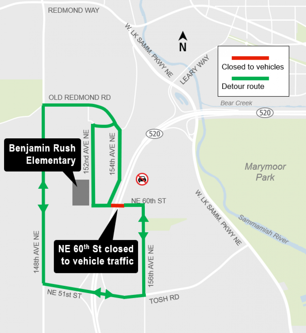 Construction map for Northeast 60th Street Closure, Vehicle Map