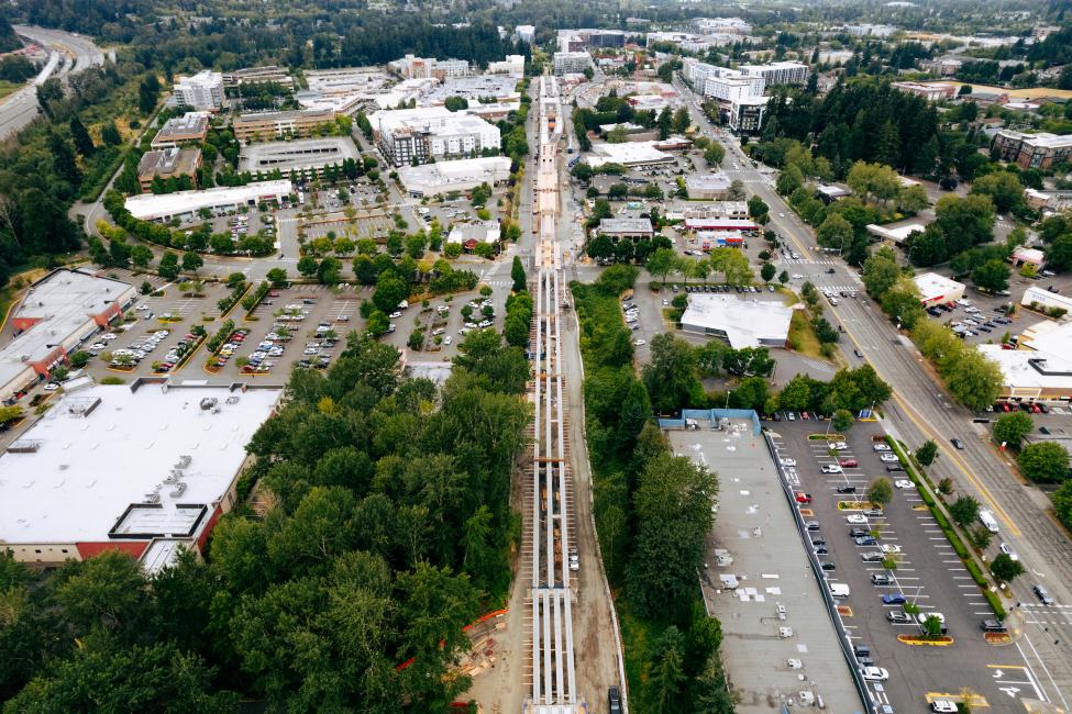 An aerial view of Downtown Redmond Station.