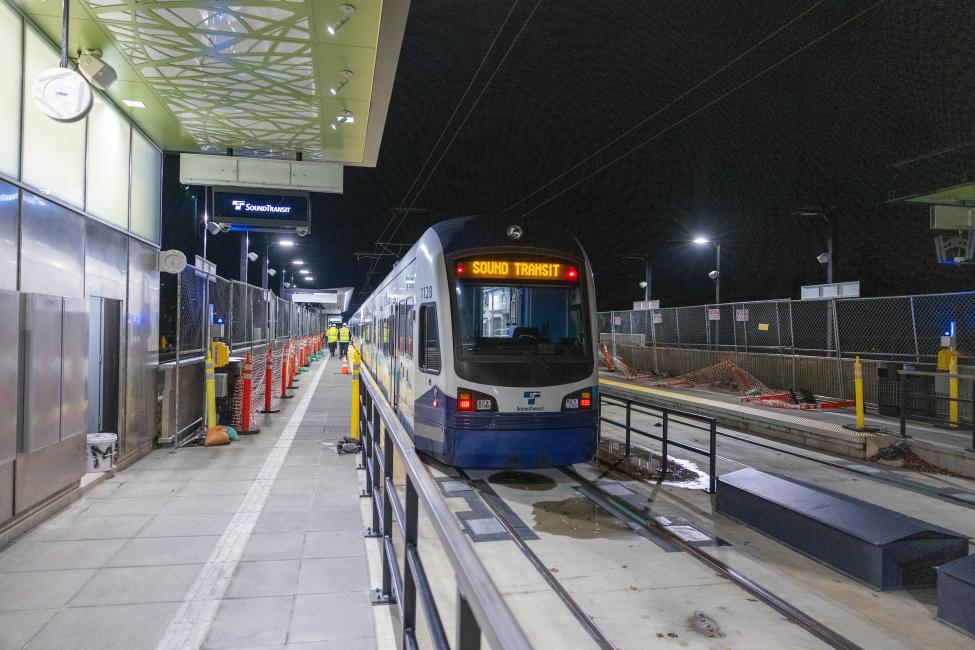 A Link train at a platform in Bellevue.