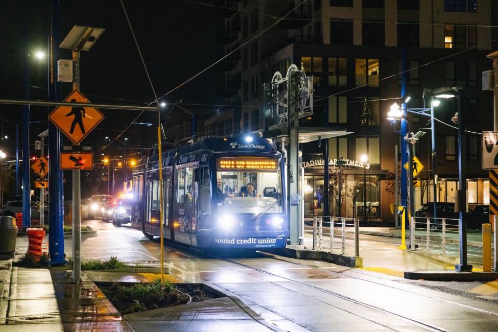 A T Line train at night. 