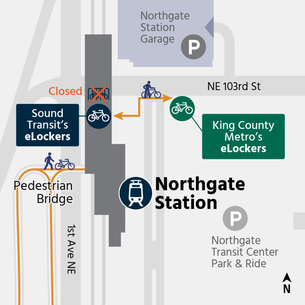 A map of the bike cage closure and additional bike locker locations.