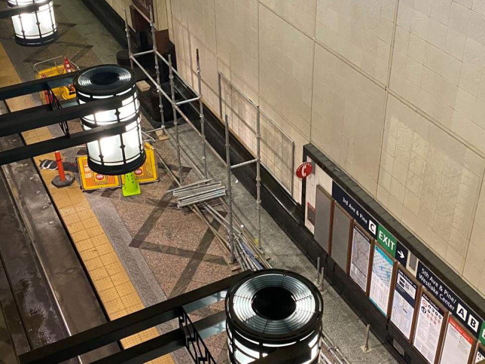 Scaffolding on the Westlake Station platform