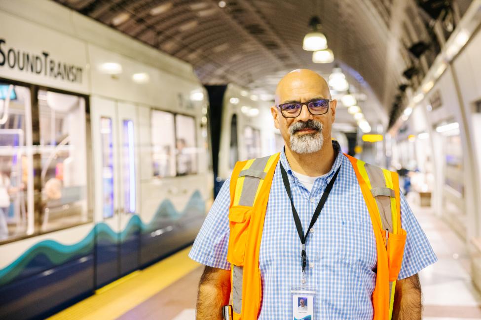 Carlos Trujillo stands on the platform in Pioneer Square Station