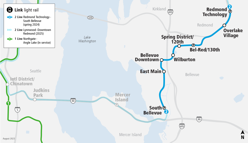 This map shows in bright blue the section of the 2 Line now approved to open in spring 2024.