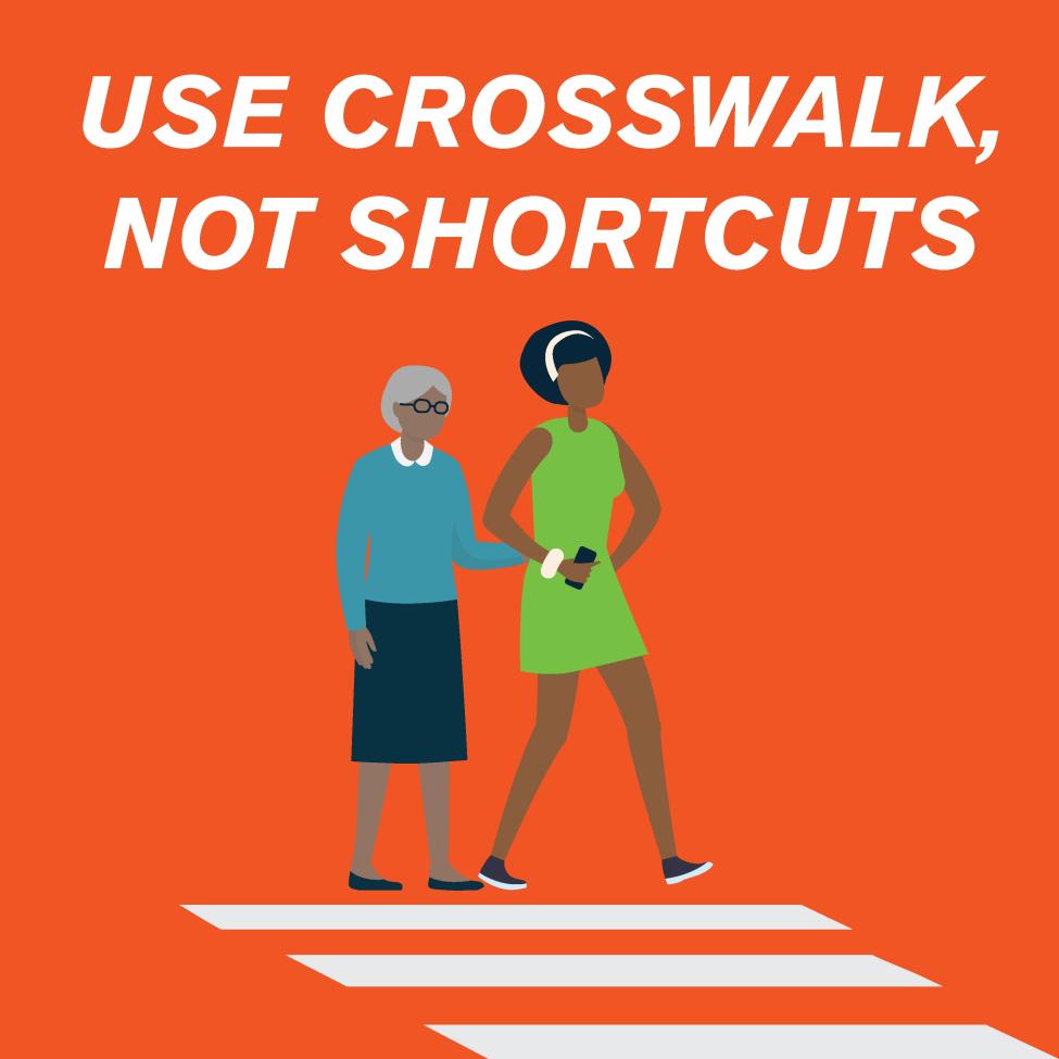 A graphic of two passengers crossing the street