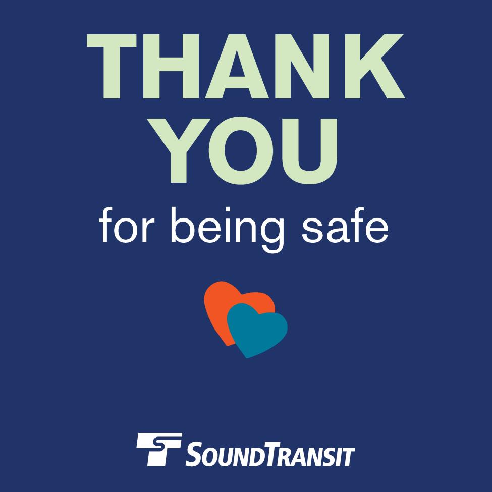 A graphic of two hearts with a 'thank you for being safe' message 