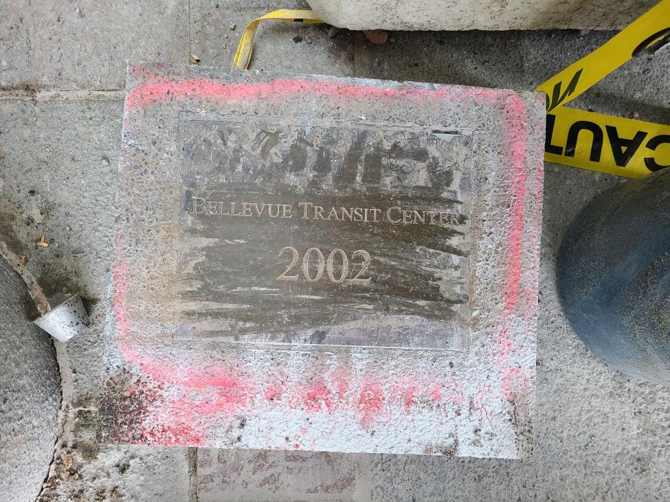 Text on a capsule reads 'Bellevue transit center 2002'