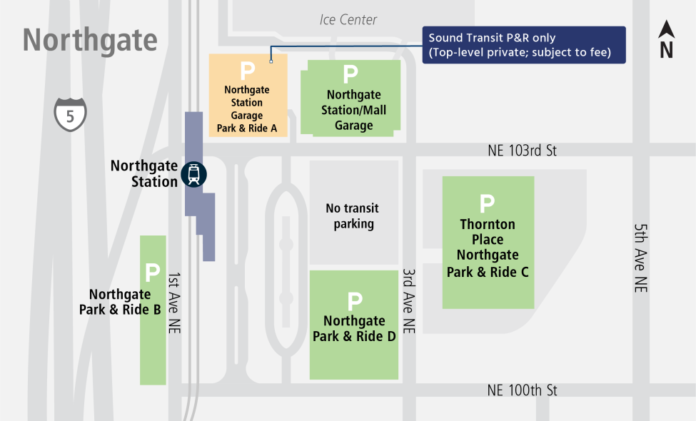 Map indicating Northgate Station Garage Park and Ride A.