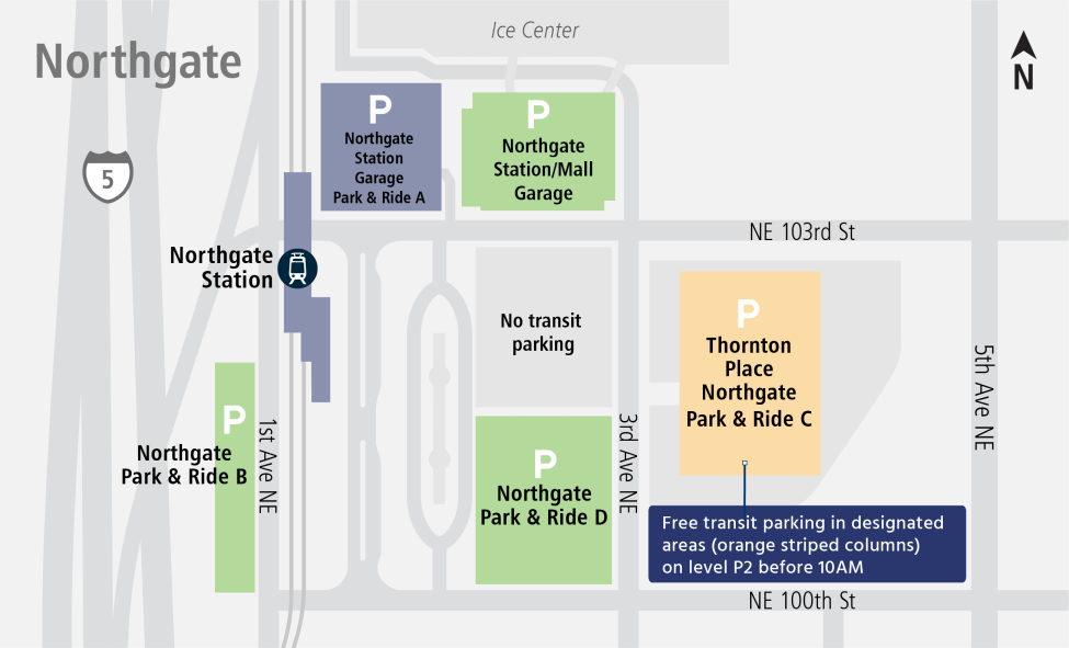 Map indicating eastern-most parking location at Northgate Station.