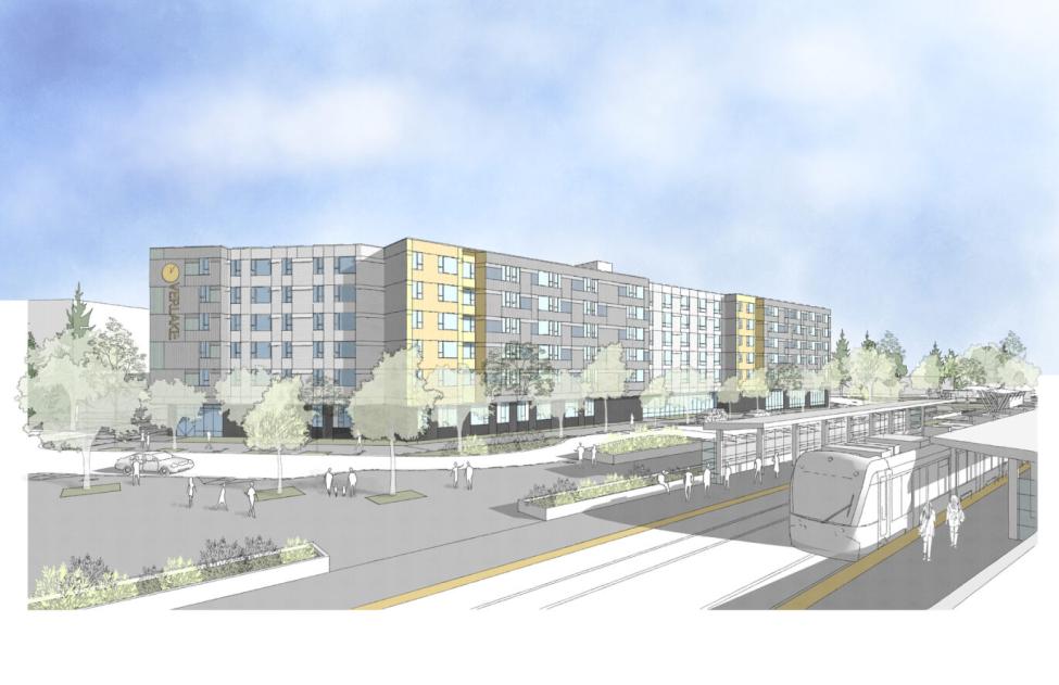 A rendering of TOD at Overlake Village Station.
