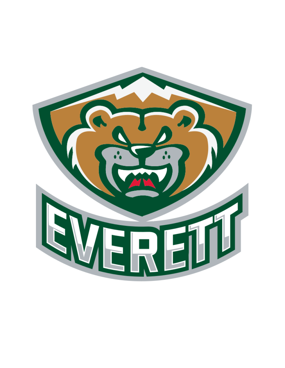 The Everett SIlvertips Logo. A menacing bear growls with mountains in the background.