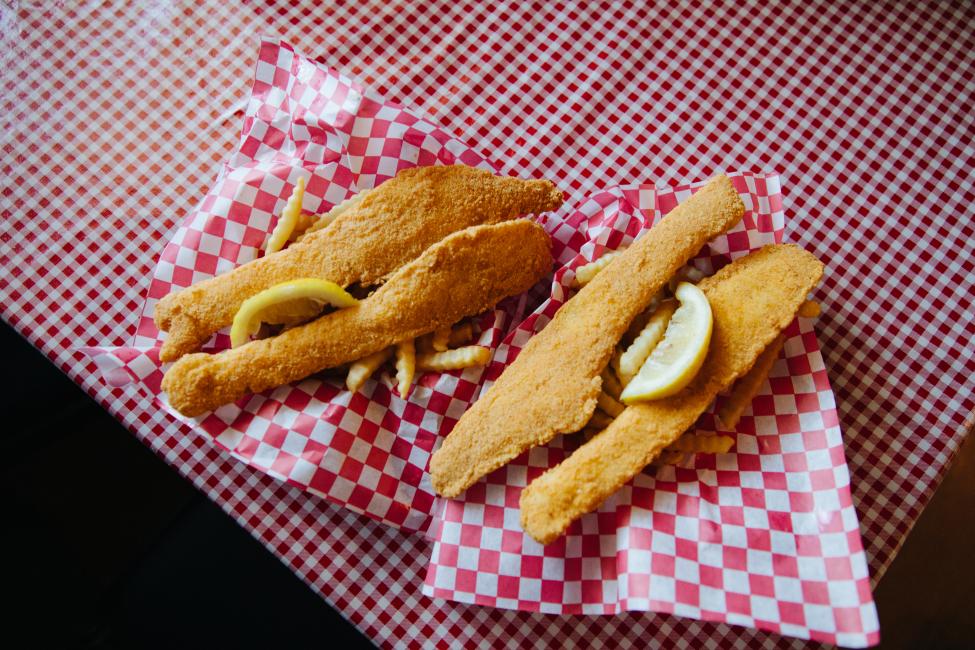 Fish House Cafe deep fried fish served on a platter.