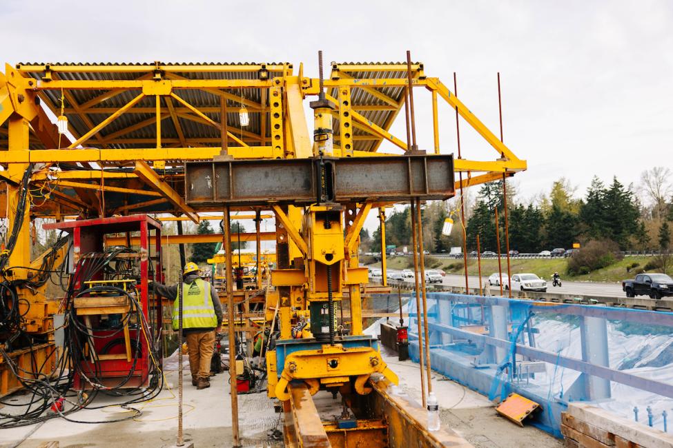 A large piece of construction equipment used as part of the Federal Way Link Extension