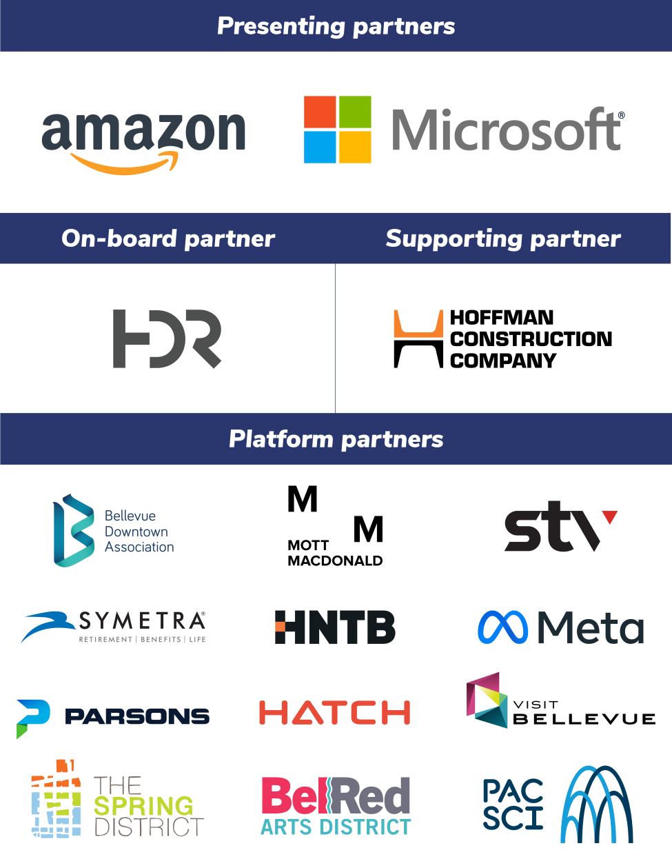 A logo block of all of the sponsors for the 2-Line opening day including the 16 orgs that helped sponsor the event.