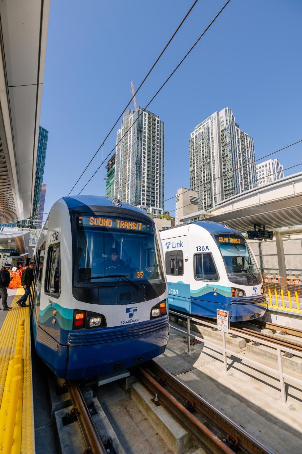 Two Link trains at Bellevue Downtown Station